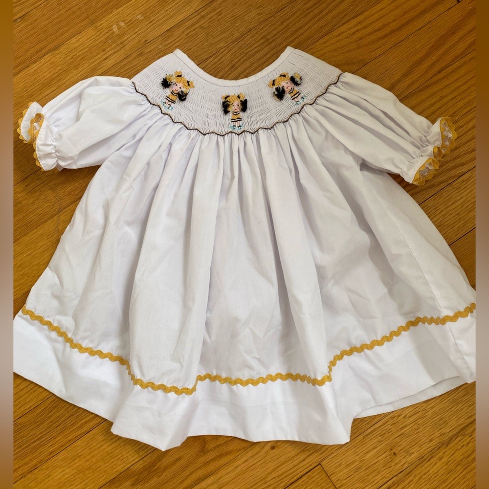 NolaSmocked black/gold embroidered cheerleader shirt